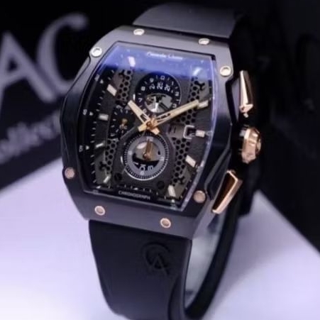 (New) Alexandre Christie 6608 Black Tombol Rosegold Cowo