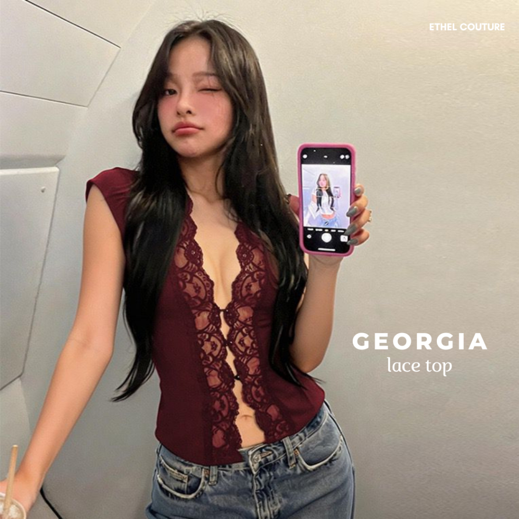ETHEL COUTURE - Georgia Lace Top / tank top cantik brokat lucu elegan tanpa lengan daily lunch dinne