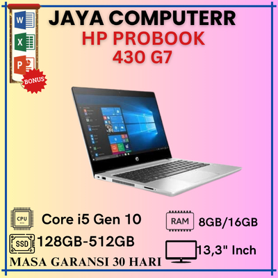 HP Probook 430 G7 Core i5 / i7 Gen 10 Ram 8GB / 16GB SSD 128GB / 256GB / 512GB, Layar 13.3"Inch