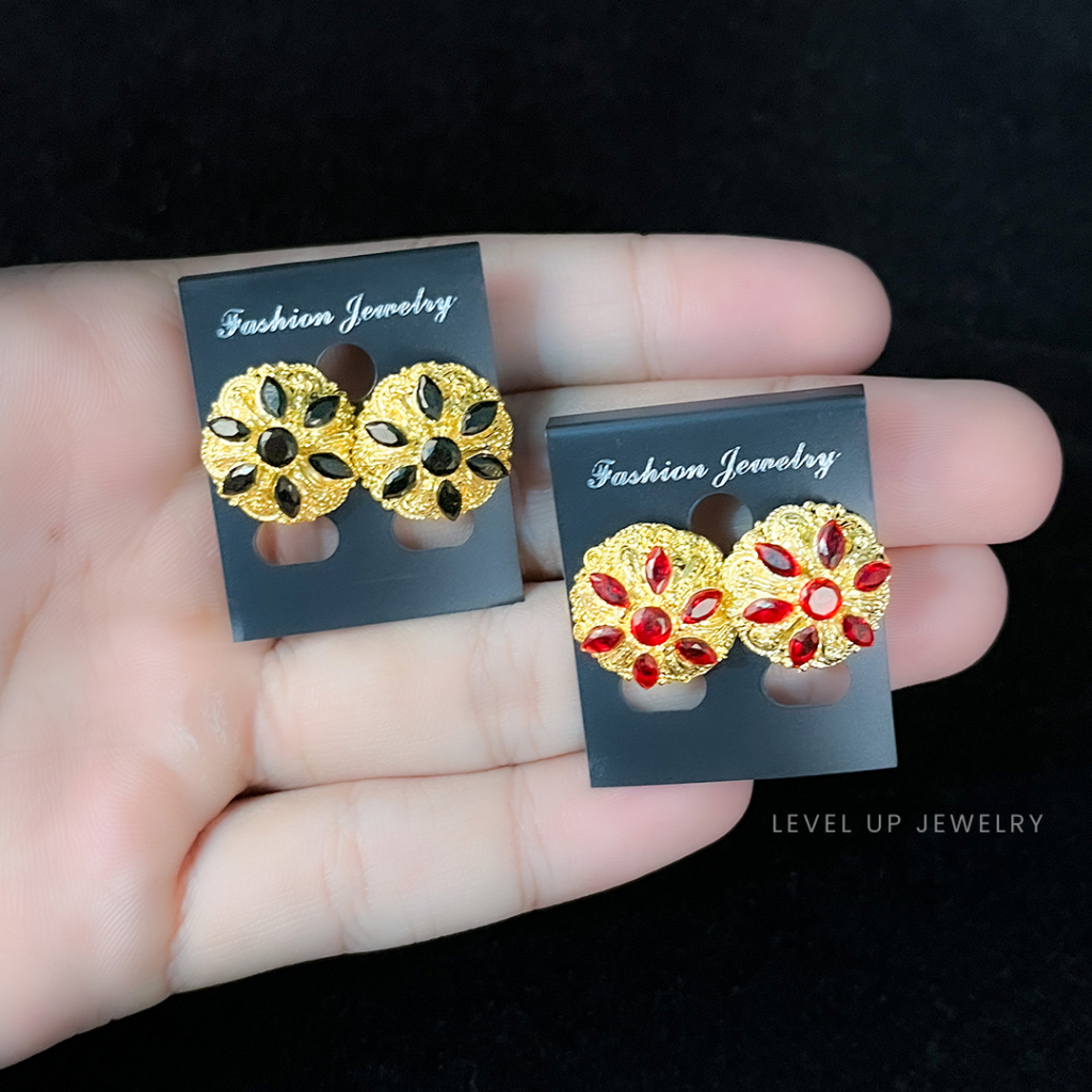 Sumpel Anting Tusuk Motif Ukir Bahan Tembaga Lapis Emas Level Up Jewellery