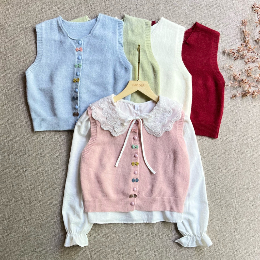 Haisista - Kemeja Set Vest 2in1 / Baju Atasan Wanita / Vest Rompi Rajut
