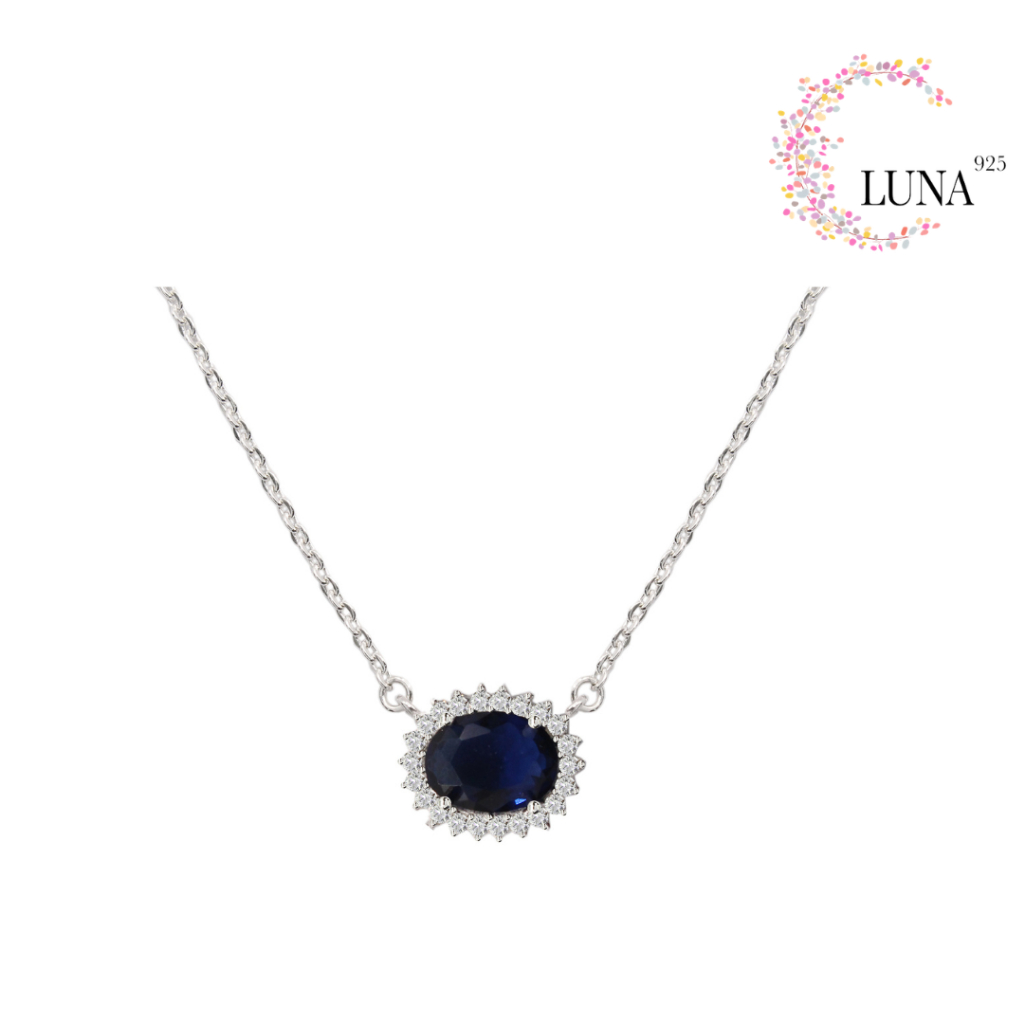 LUNA Perhiasaan Wanita - Kalung Lady Diana Batu Warna Perak Asli - Silver 925