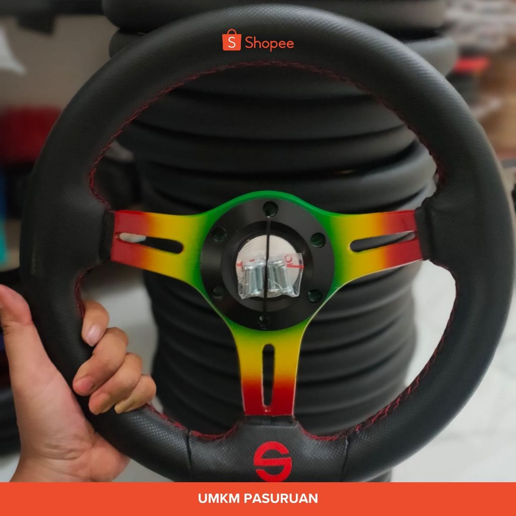 Stir Racing Setir Mobil Warna Pelangi 13-14 Inch mudah pasang