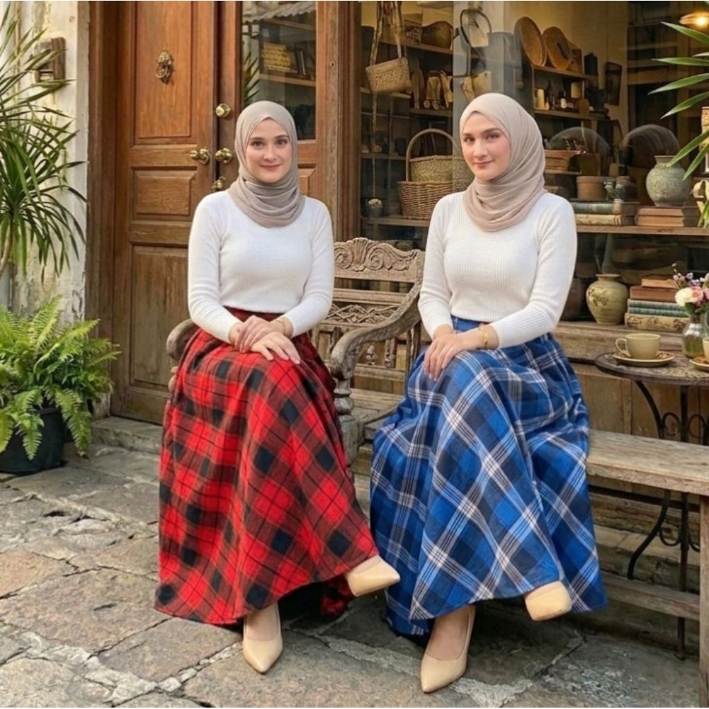 ROK FLANEL / ROK PAYUNG KOTAK / ROK KOTAK PANJANG