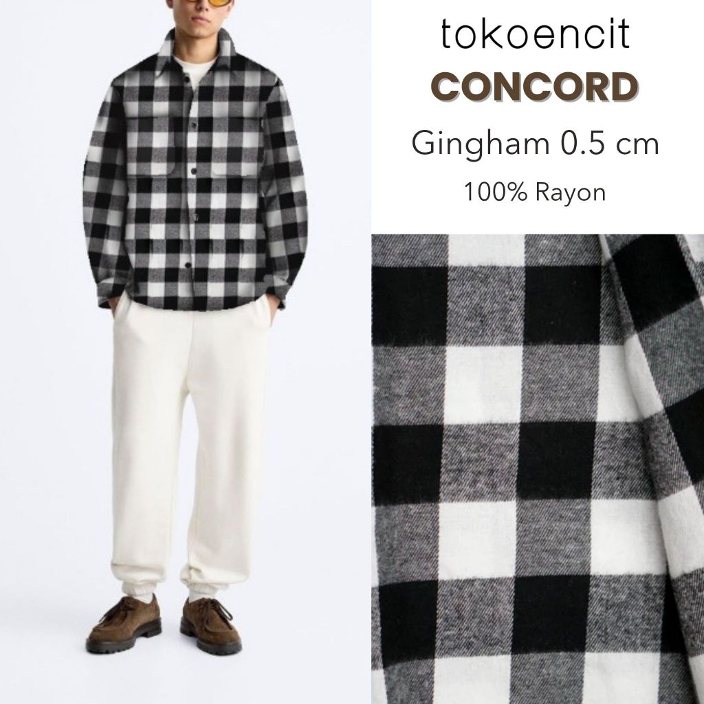 Tokoencit Kain Flanel Katun Motif Gingham Medium / Kotak-kota Hitam putih Per 0.5 meter Bahan Kemeja