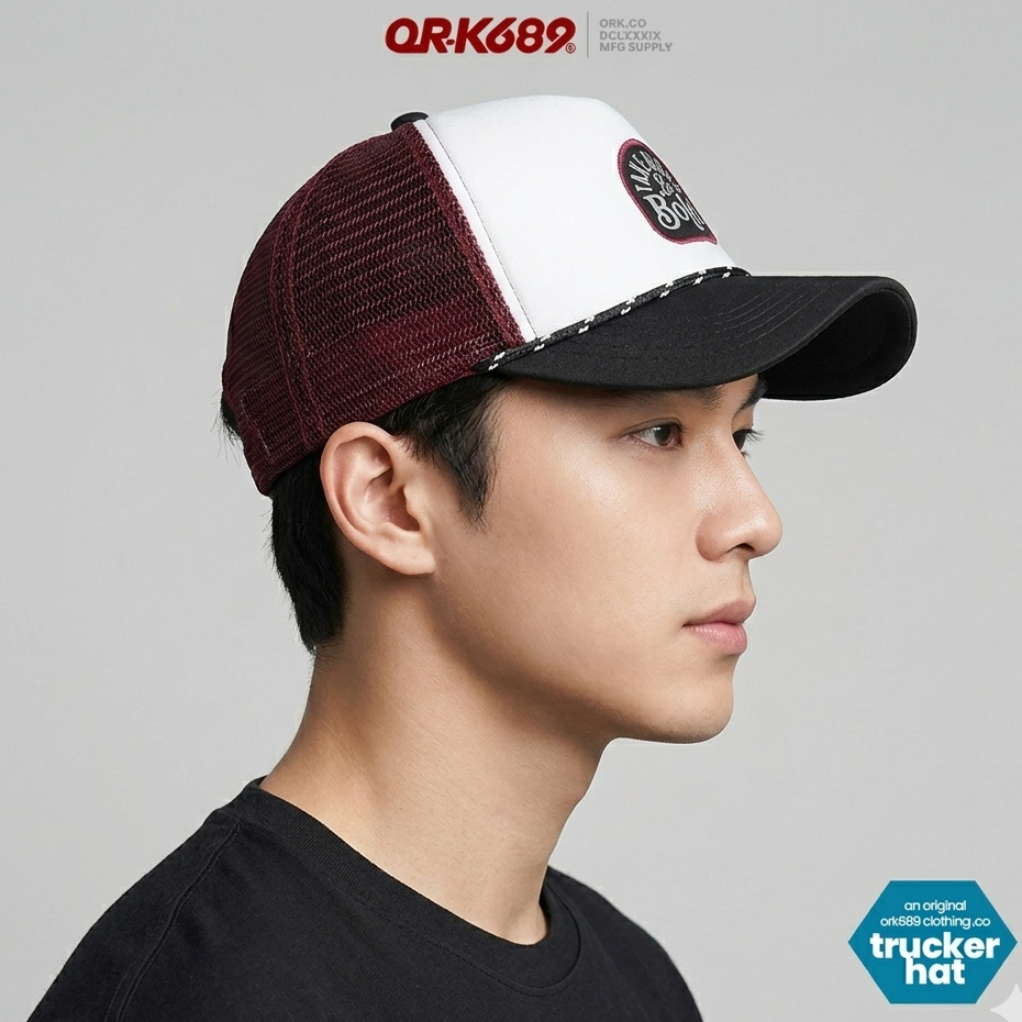 Topi pria distro jaring  trucker hat ork689 Original Bebold white maroon