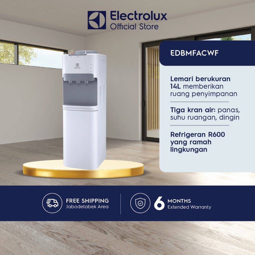Electrolux Dispenser Air Galon Atas Putih - Child Lock - Kompresor R600 Ramah Lingkungan - Air Sedin