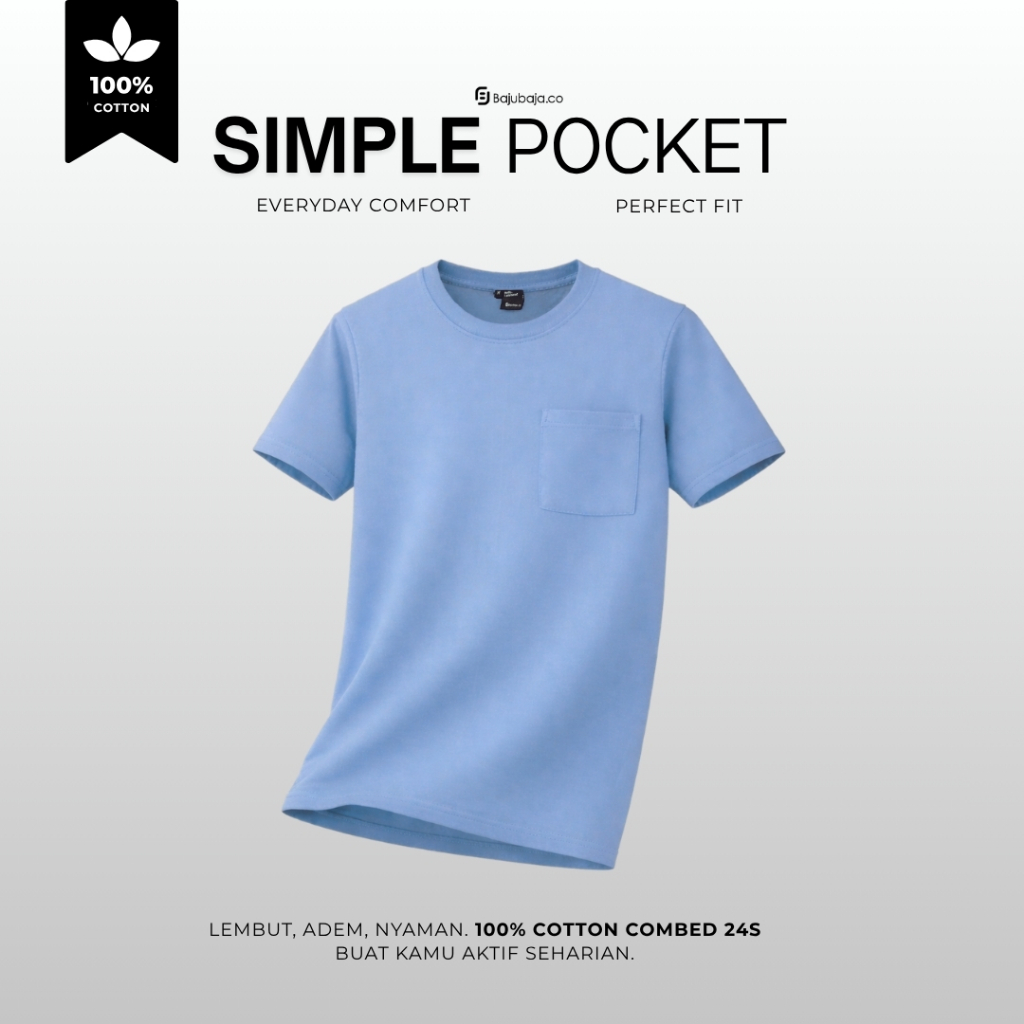Bajubaja Simple Pocket Dusty Blue / Kaos Saku Polos Biru Muda Bahan Cotton Combed 24s - Unisex