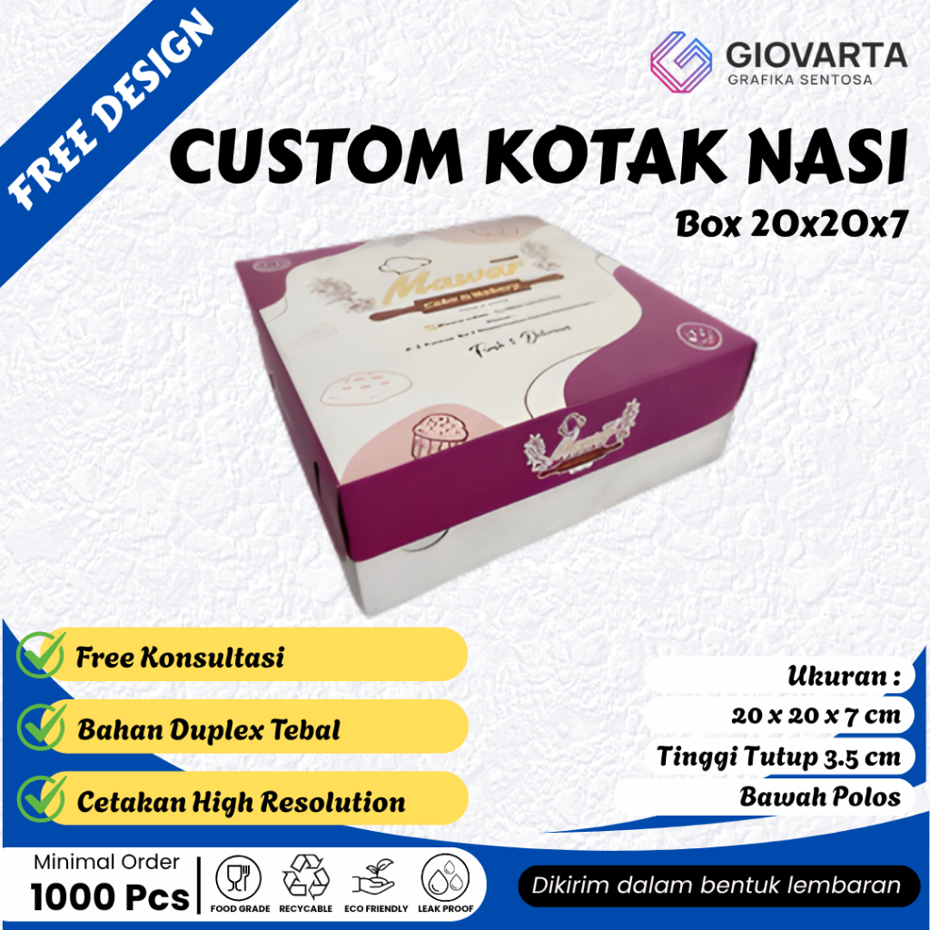 Box Makanan / Paper Box / Lunch Box Paper Custom Desain Ukuran 20x20x7
