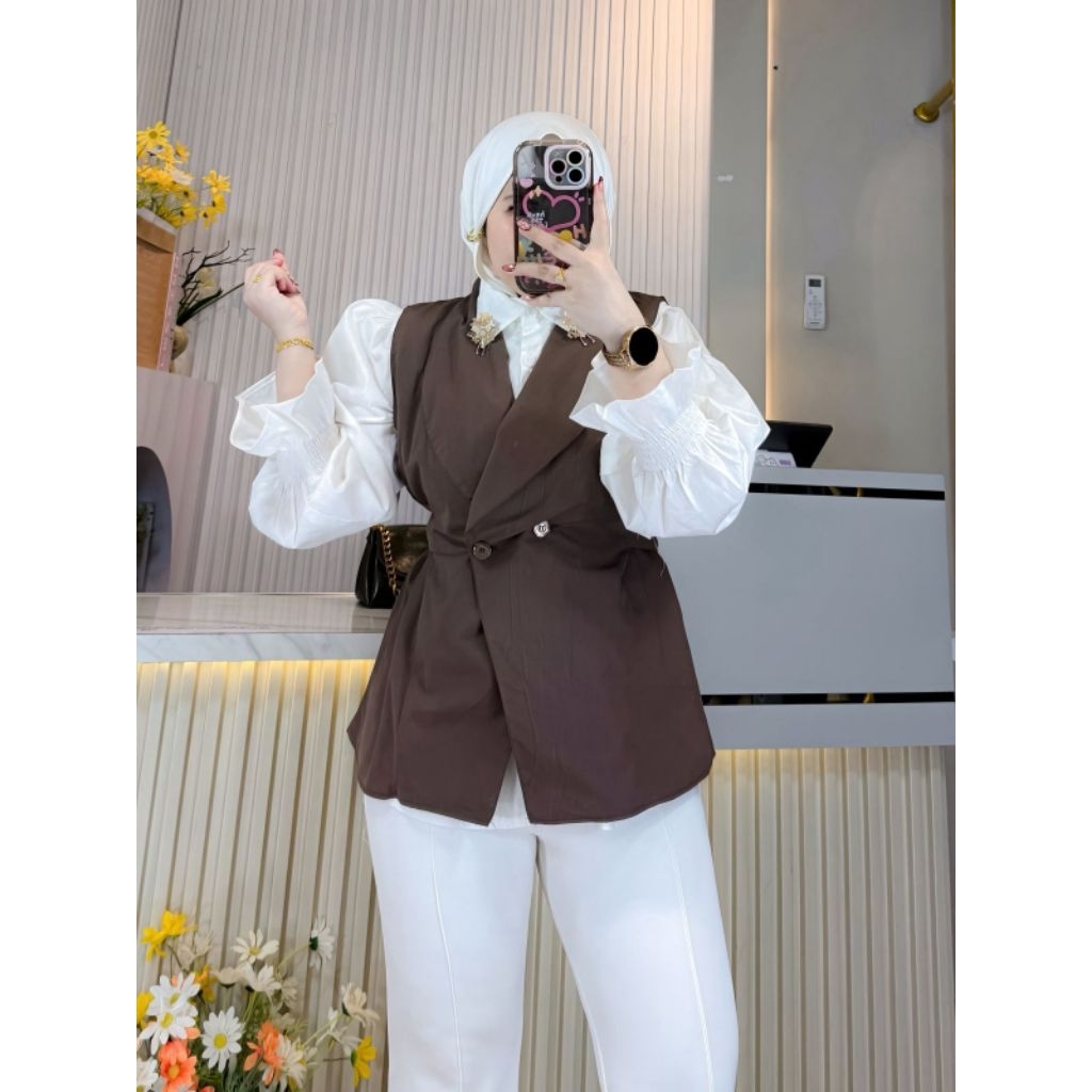 KEMEJA ATASAN VEST 2 in 1 OVERSIZE PREMIUM BAHAN KATUN POPLIN JEPANG IMPORT