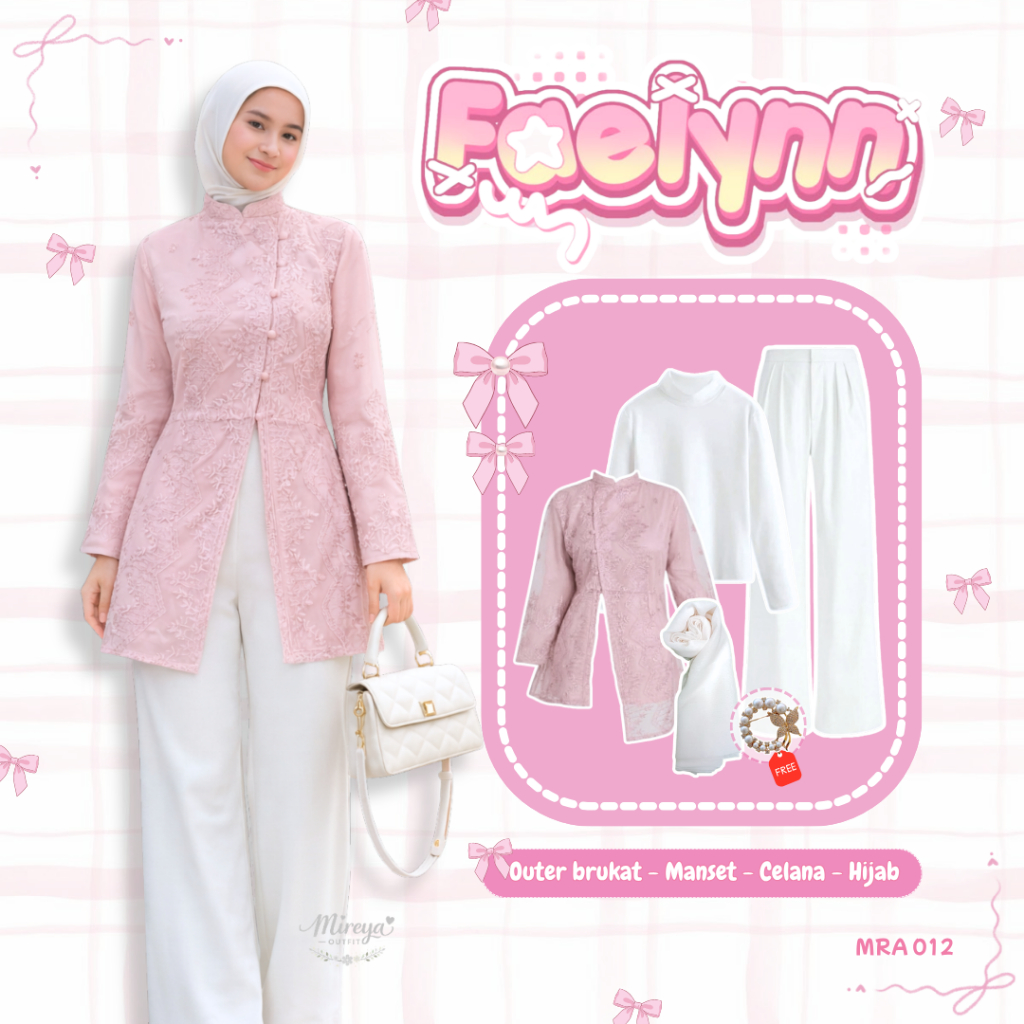 Mireyaoutfit - Set 3in1 Outfit Kondangan Kekinian (Outer Brukat Janggan + Manset Putih + Celana Knit