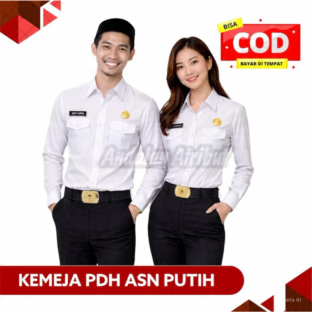 KEMEJA PDH PUTIH KATUN OXFORD SAKU DUA PRIA WANITA