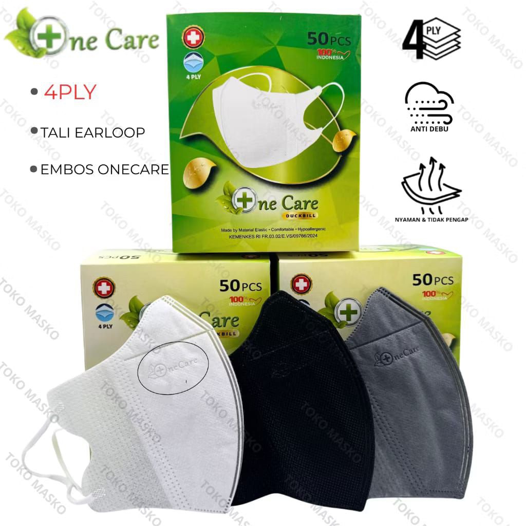 Masker duckbill One Care 4ply hitam putih abu