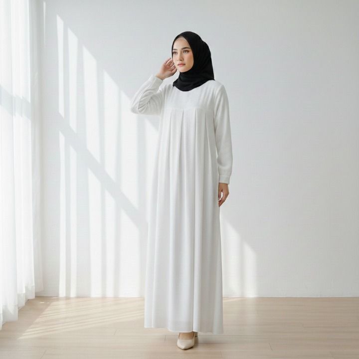 GAMIS ABAYA PUTIH SIMPLE ELEGANT DRESS PUTIH POLOS
