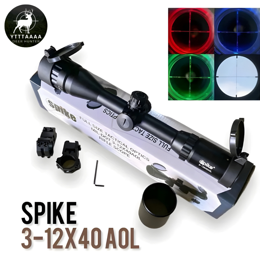 Teleskop Spike 3-12x40 AOL Tactical Optics Tahan Getar Air Fogproof Lampu RGB Mounting Double Baut