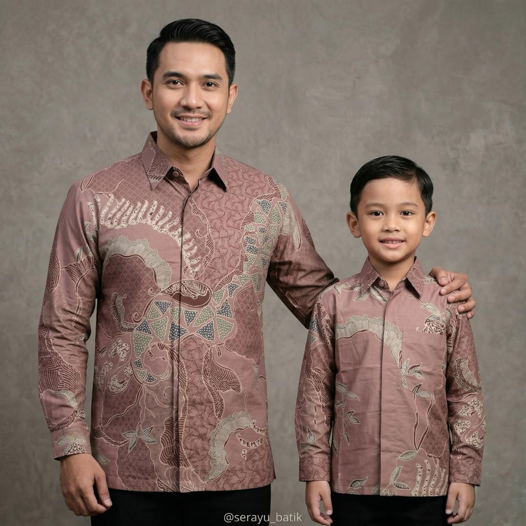 Kemeja Batik Couple Ayah Dan Anak Warna Salem Batik Pasangan Bapak Dan Anak Katun Solo Premium Lenga