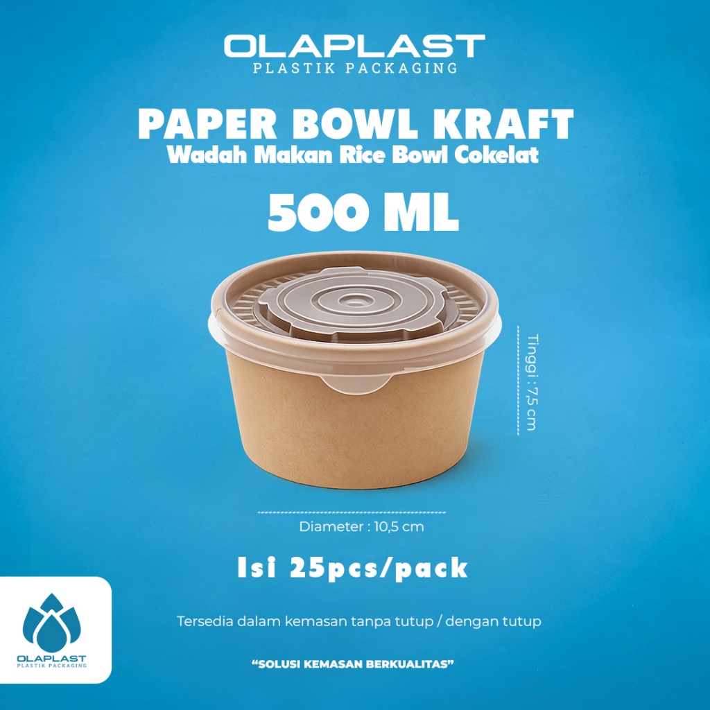 Paper Bowl Kraft 500 Ml / Paper Bowl 500 Ml Kraft / Rice Bowl / Wadah Mangkok / Tempat Makan Kertas