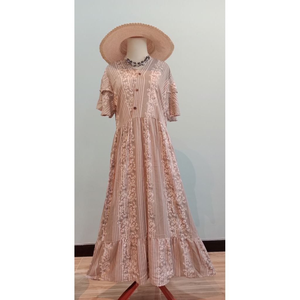Daster Dress Bawah Panjang Lengan Tumpuk Rempel Ethnic Authentic Homedress-Kain Halus Lembut Dingin