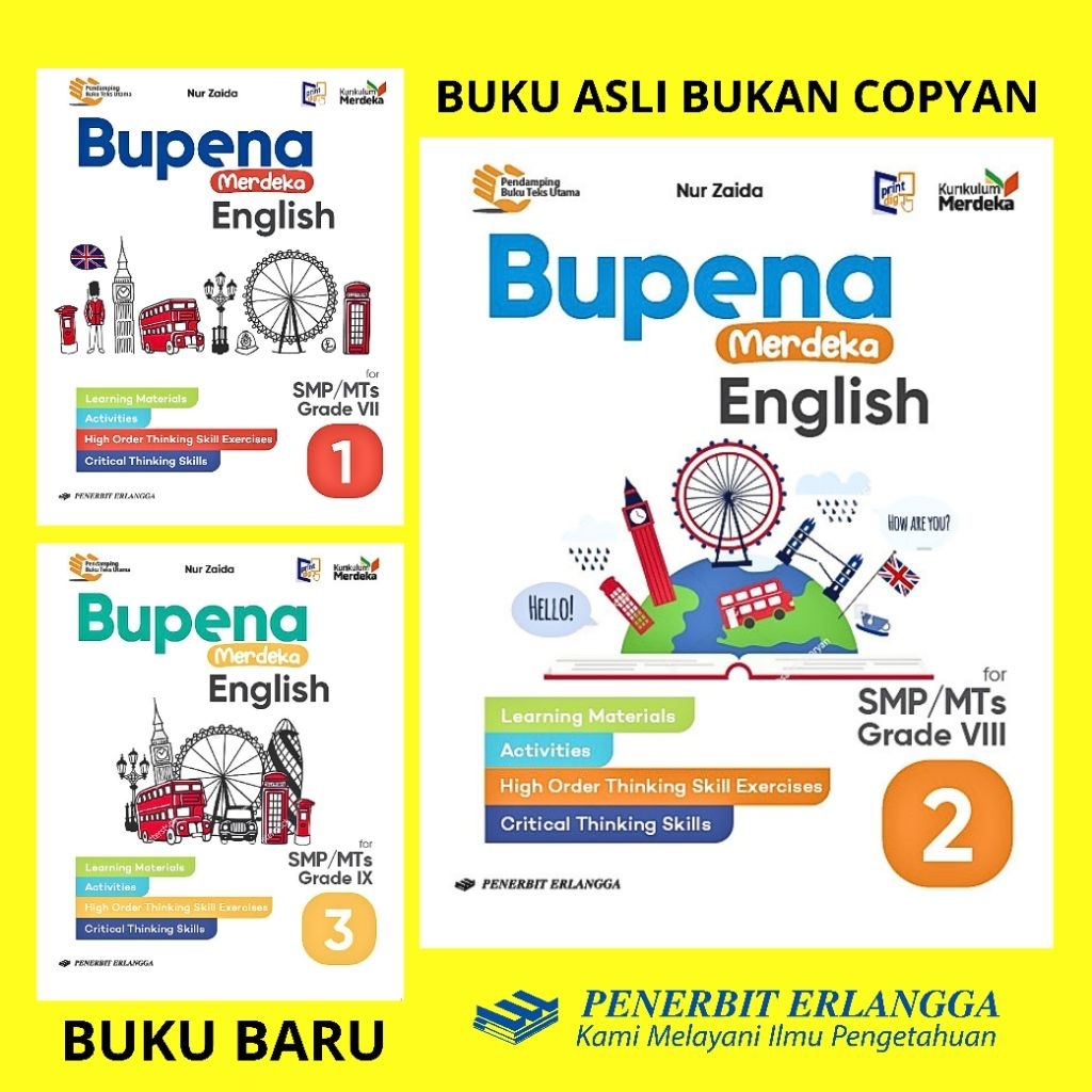 BUPENA ENGLISH KELAS 7 8 9 SMP/MTs PENERBIT ERLANGGA KURIKULUM MERDEKA - BUKU KLS 1 2 3 ORIGINAL KM