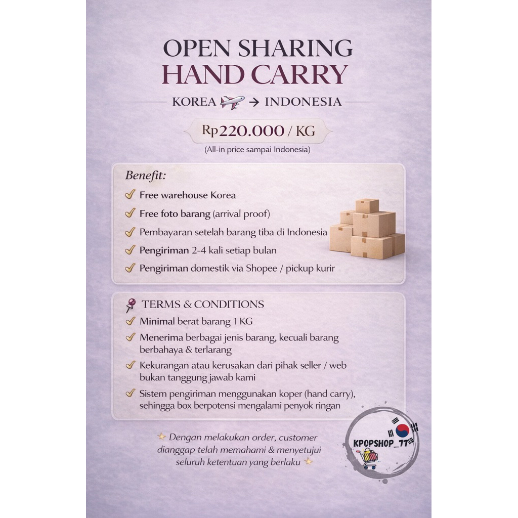 SHARING WAREHOUSE HAND CARRY KOREA-INDONESIA