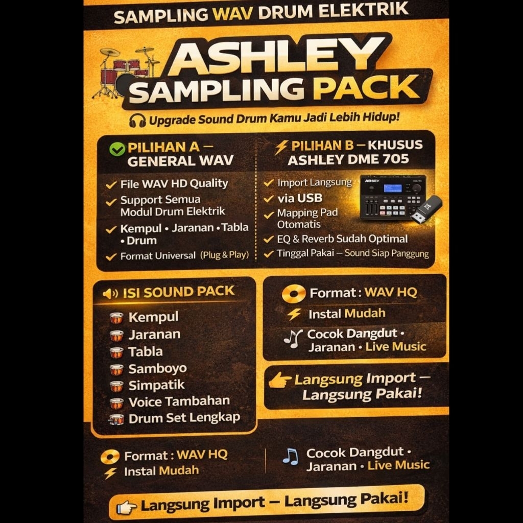 [BEST SELLER] SAMPLING WAV DRUM ELEKTRIK - ASHLEY DME 705 & VERSI UMUM (KENDANG KEMPUL TABLA)