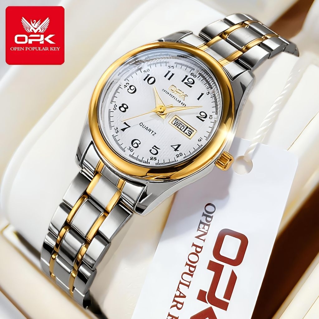 Jam Tangan Wanita OPK 8110 Anti Air Original 100% Luminous Stainless Steel Quartz Women Watch COD