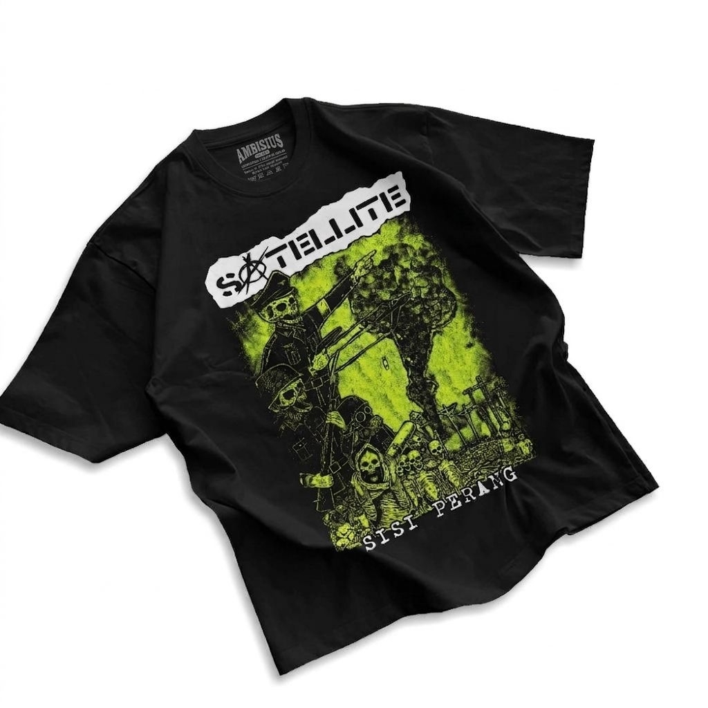 KAOS BAND SATELLITE LENGAN PENDEK KATUN COMBED 24S REGULER FIT PRIA WANITA DISTRO / SISI PERANG / BA