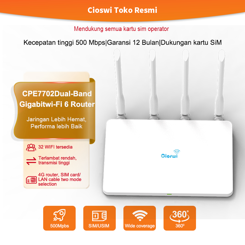 4G 500 Mbps  Mendukung semua kartu SIM, dapat digunakan dengan memasang kartu SIM secara bebas Wirel