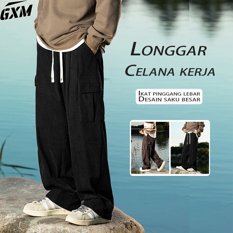 celana corduroy pria Celana kerja longgar Celana kasual lurus celana vintage unisex celana pria kore