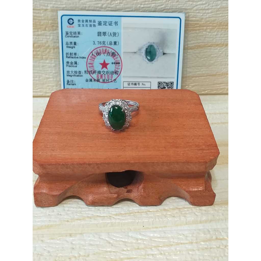Cincin Giok / Jade / Jadeite Burma Imperial Ukuran Sedang, Ring Perak, Natural / Asli + Sertifikat K