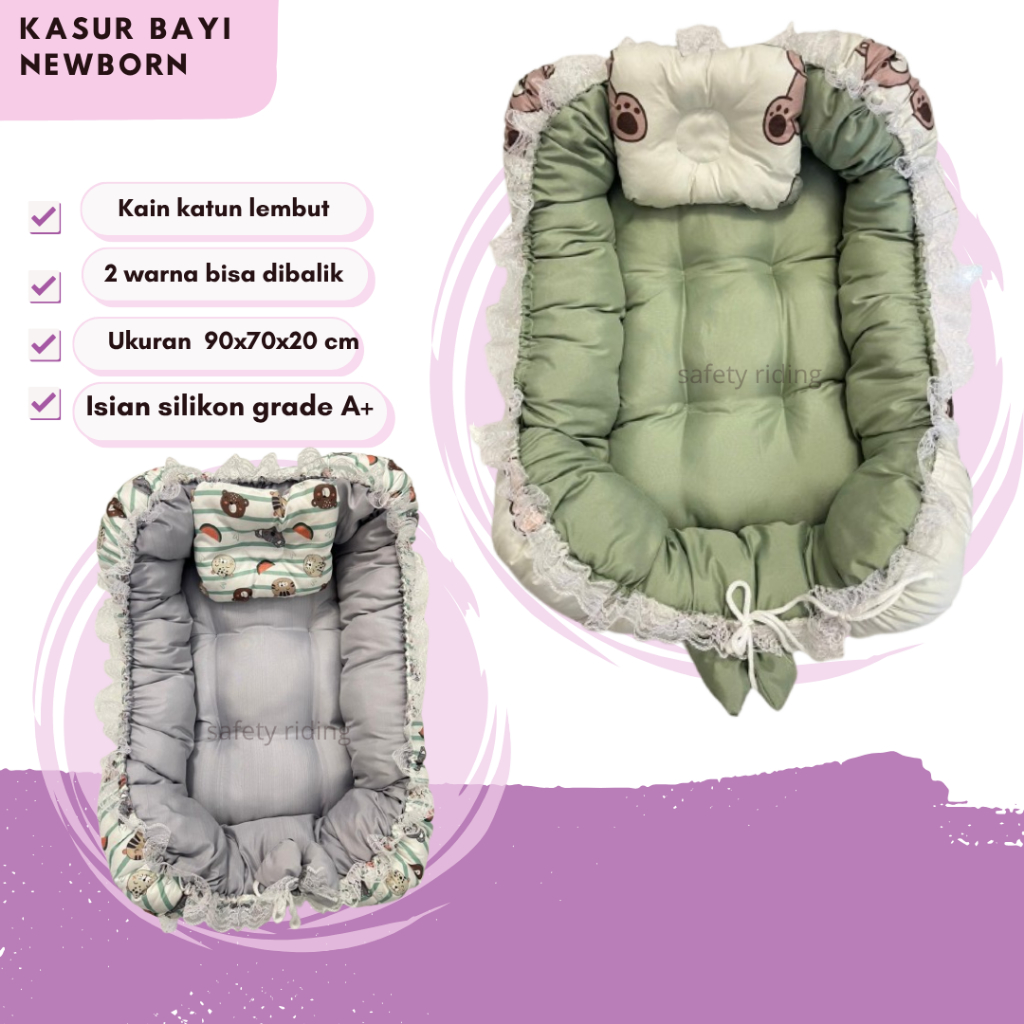 Kasur Bayi Newborn Premium Jumbo, Tebal & Aestethic Sofa Bayi Set Kelambu Free Bantal Untuk Kado Ana