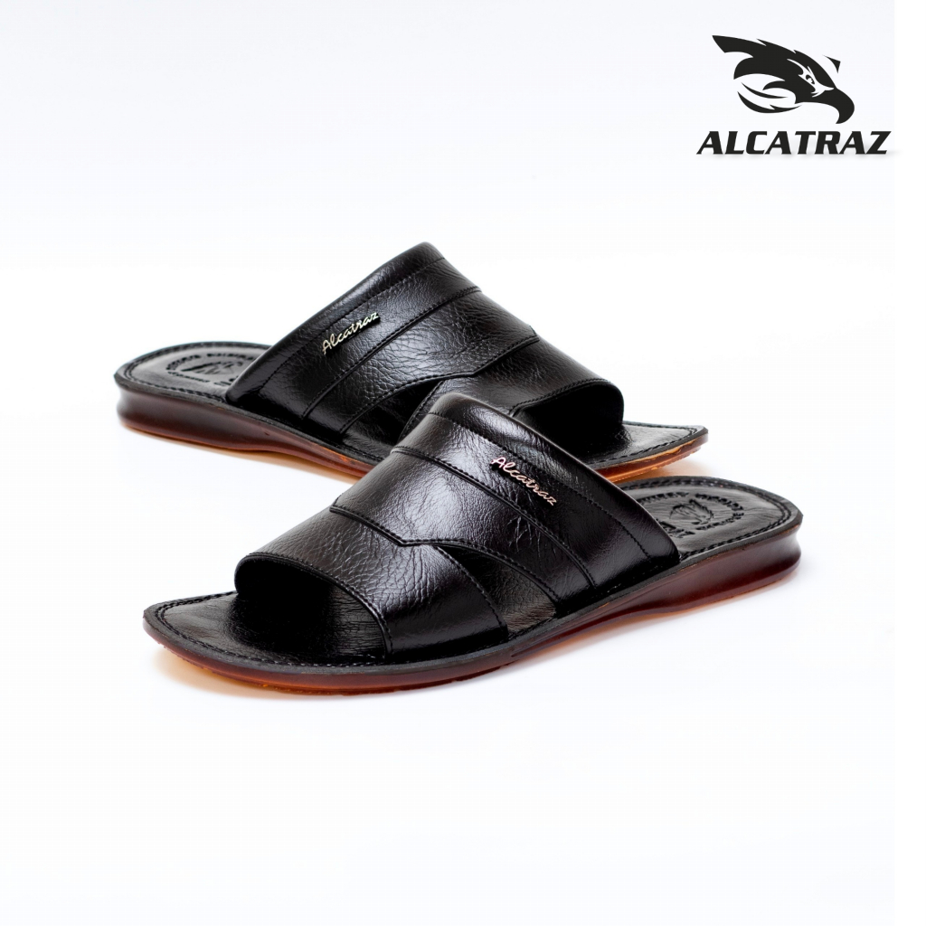 Alcatraz Sandal Slop Pria Kulit Sintetis Premium Sendal Kokop Slip On Trendy Elegan Minimalis Cowok