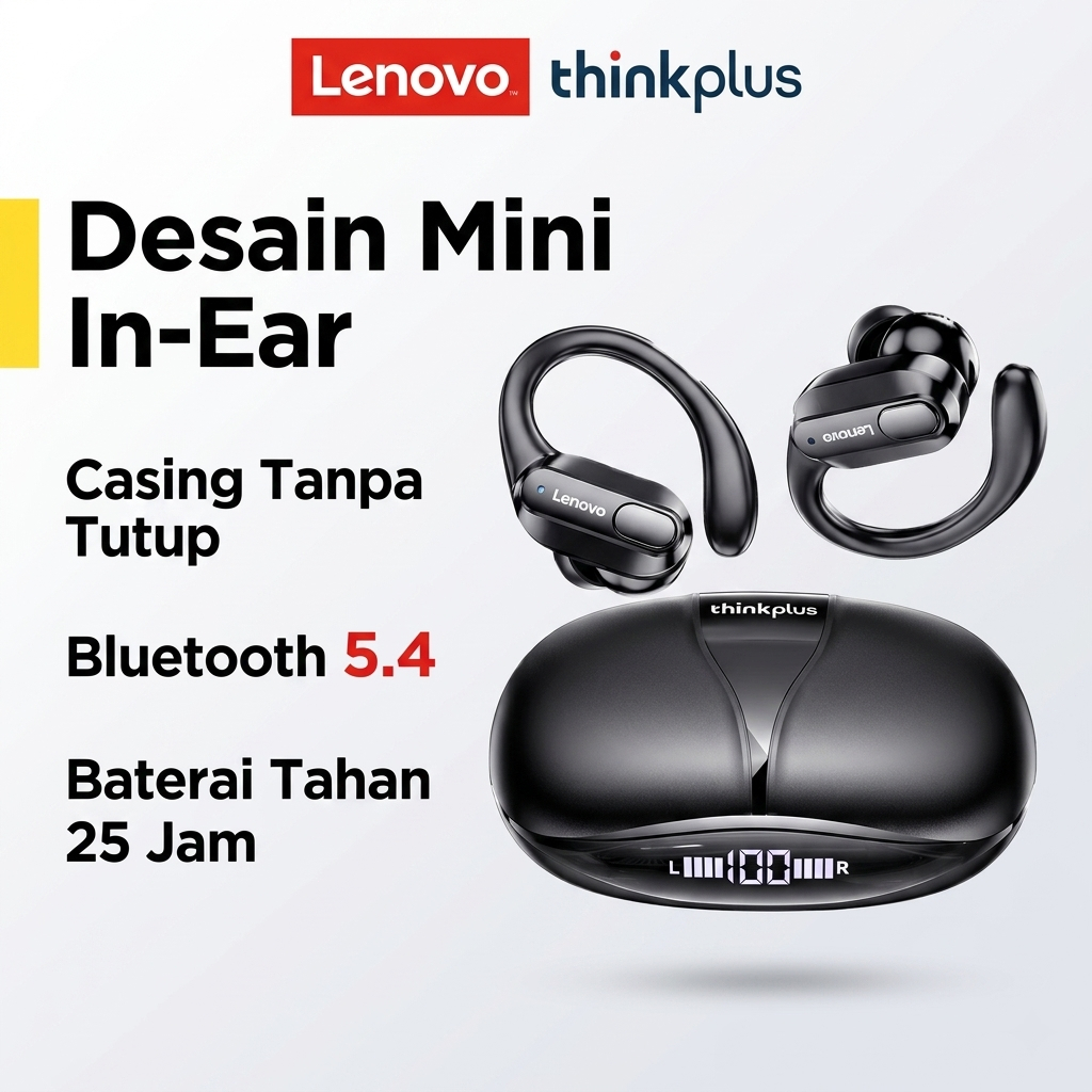 Headset Bluetooth Lenovo ThinkPlus XT80 Pengalaman Seperti Studio Musik, Nikmati Audio Terbaik, Gara