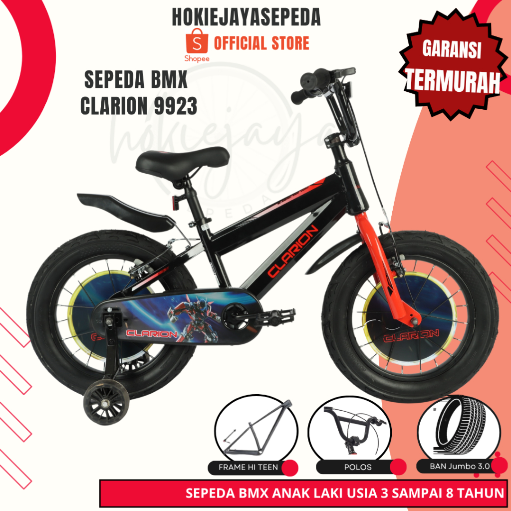 Sepeda Anak BMX CLARION 9923 Ban Jumbo 3.0 Cocok untuk anak laki laki usia 3 tahun - 8 tahun ASLI OR