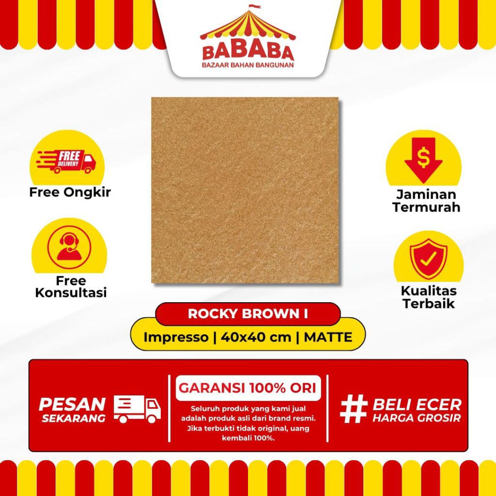 Keramik Lantai Ukuran 40x40 Impresso Rocky Brown I Matte Kasar Keramik Lantai Garasi Outdoor