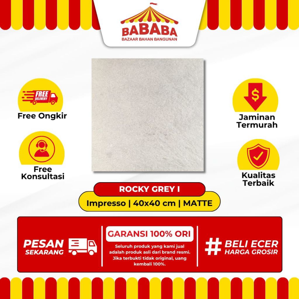 Keramik Lantai Ukuran 40x40 Impresso Rocky Grey I Matte Kasar Keramik Lantai Garasi Outdoor