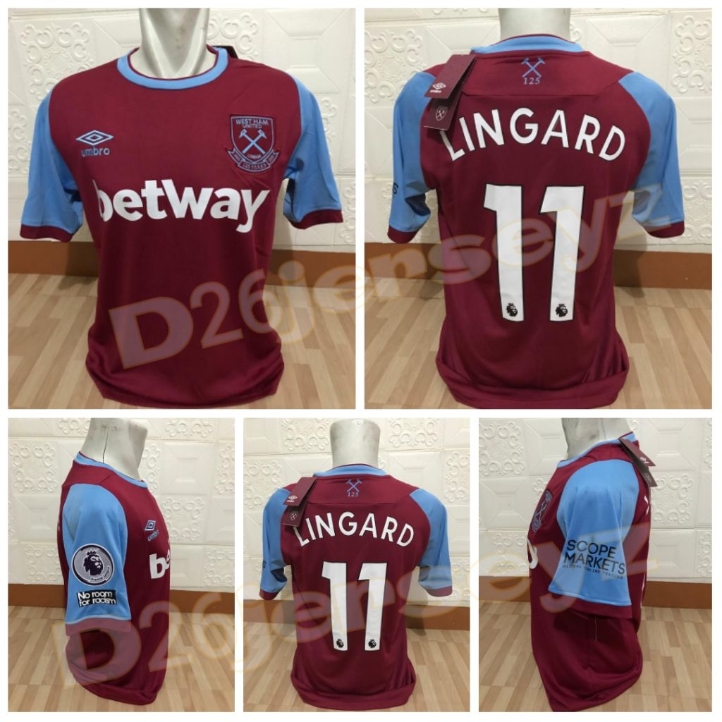 Jersey WestT_ HamM_ Home 2020 / 2021 + Cetak Nama Nameset LINGARD 11 / Custom suka suka Font OFFICIA