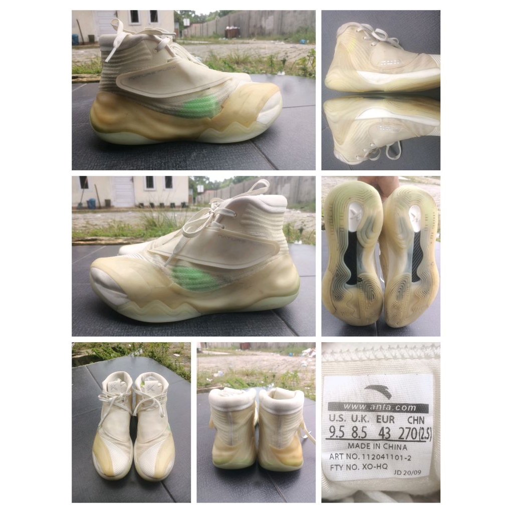 Sepatu Anta KT6 High White Original Second 43 Insole 27cm - Sepatu Basket Klay Thompson