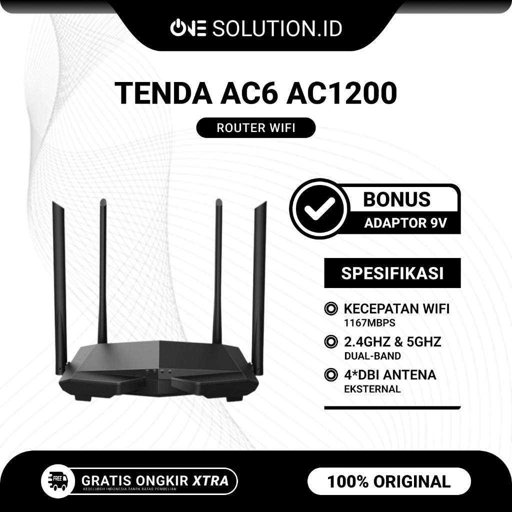 Tenda AC6 AC1200 Wireless WiFi Dual-Band 2.4GHz & 5GHz Bekas 4 Antena Router Bekas Original Bonus Ad