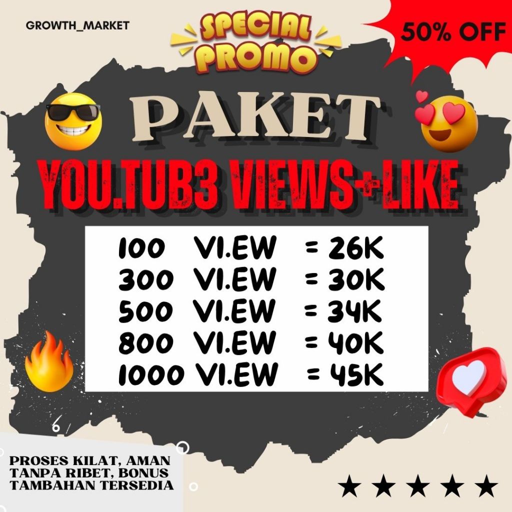 DISKON View Like YT Penonton You*Tube Organik Permanen 1000 Viewer YT Aman Monet Bergaransi Non Drop