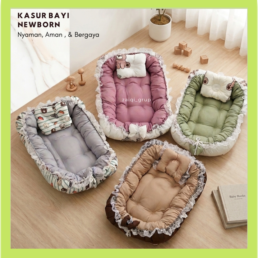 Kasur Bayi Newborn Premium Jumbo, Tebal & Aestethic Sofa Bayi Set Kelambu Free Bantal Untuk Kado Ana