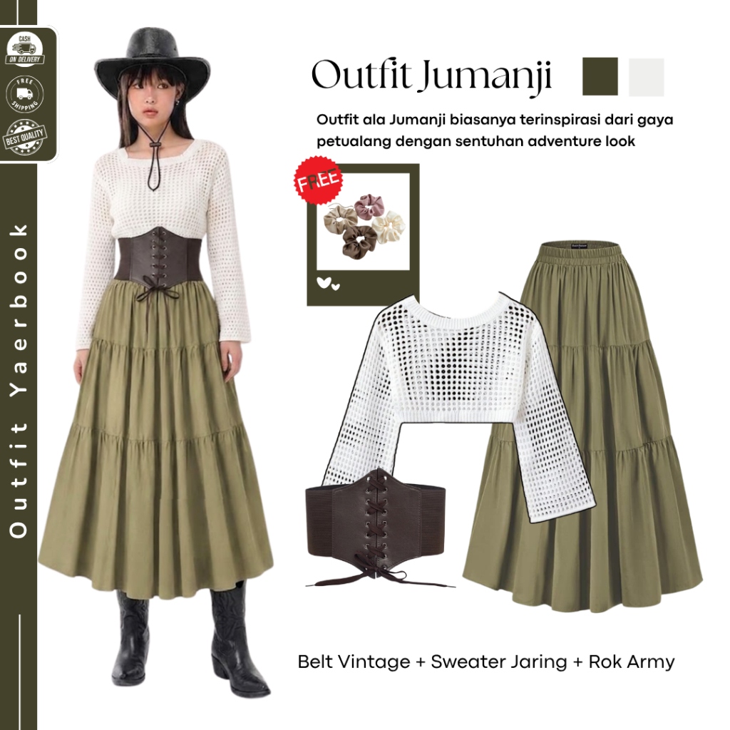 Awkarin Ootd Yearbook Viral  | Belt Vintage + Sweater Jaring + Rok Susun | Jumanji Yearbook Outfit -