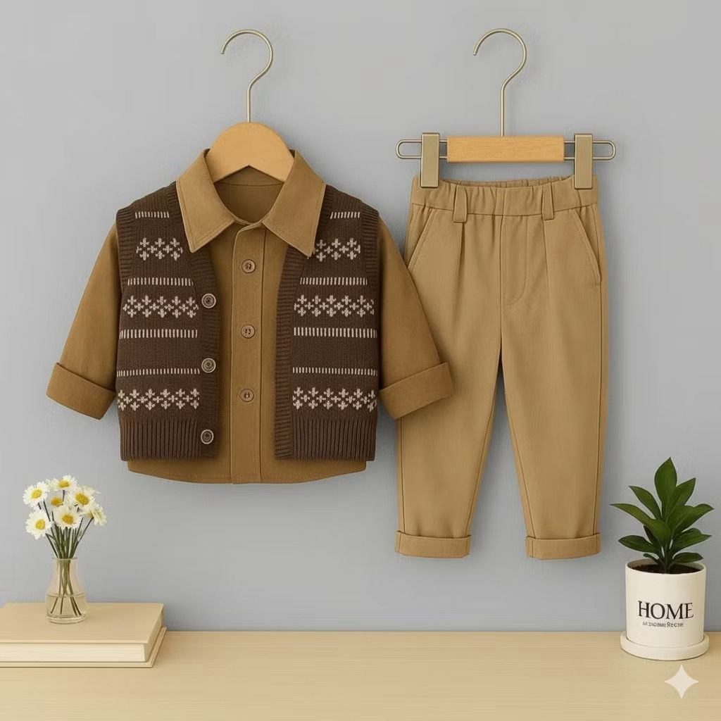 3IN1 RAJUT ANAK BAJU RAJUT IMPORT ANAK LAKI LAKI KEMEJA VEST DAN CELANA PANJANG CHINOS 1-5 THN
