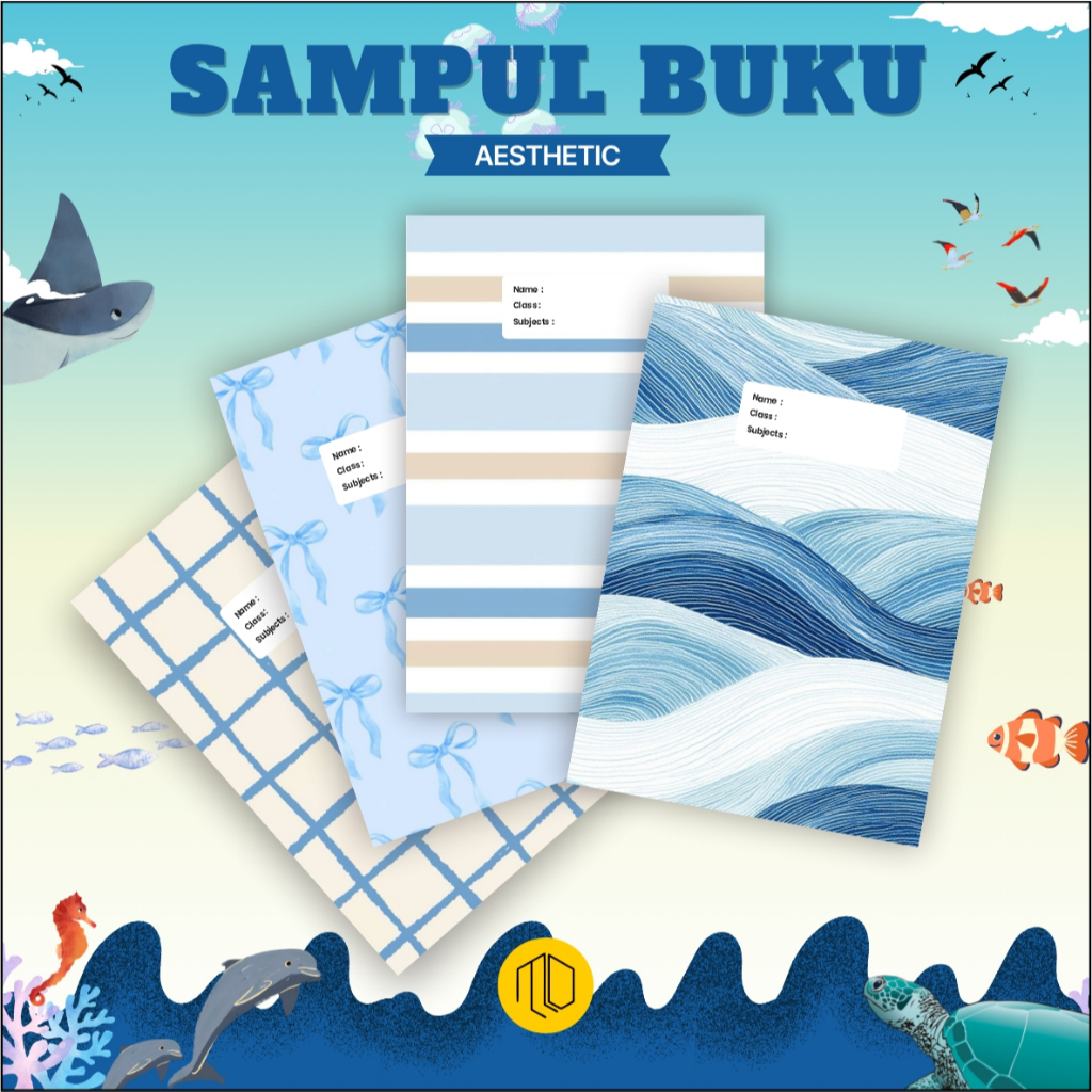 Isi 10 Pcs Sampul Buku Motif Biru Blue Series Sampul Buku Aesthetic Tema Blue Coquette Warna Biru Pa