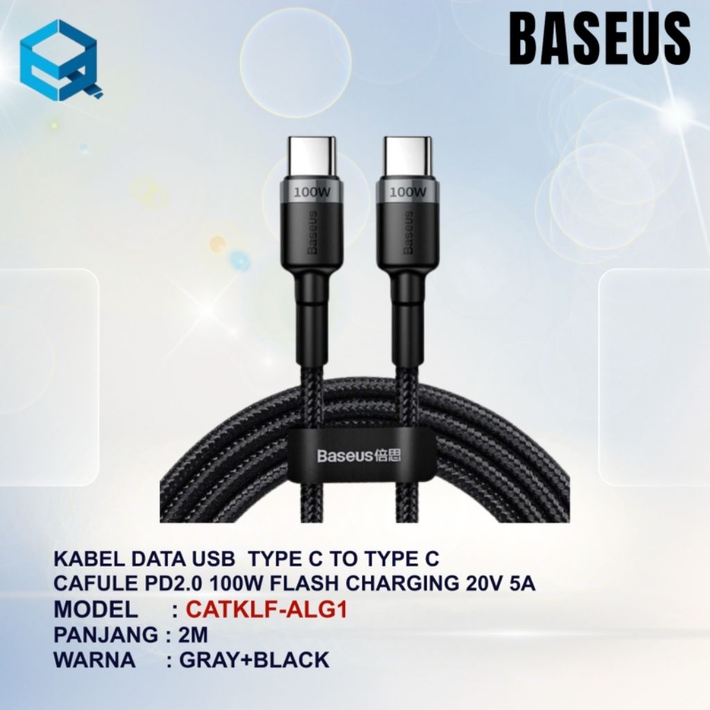 BASEUS KABEL DATA TYPE C TO TYPE C 2M HITAM ( CATKLF-ALGI )cable