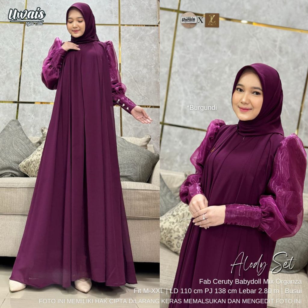 GHUI ~ ALODY SET SETELAN GAMIS SYAR’I JUMBO SET KHIMAR BUSUI FRIENDLY UWAIS X ZAZAA LABEL CERUTY MIX