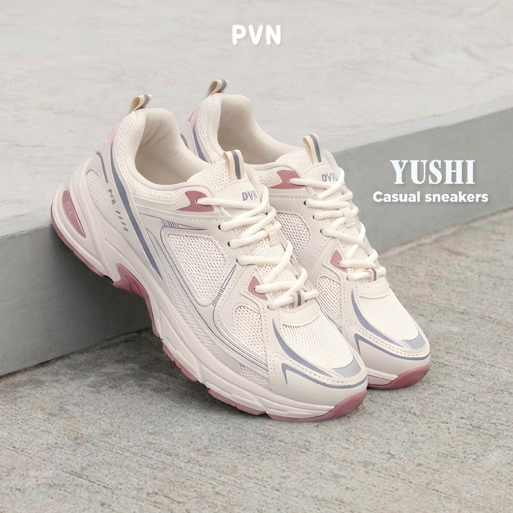 PVN Yushi Sepatu Sneakers Wanita Sport Shoes Pink Grey Cream 338