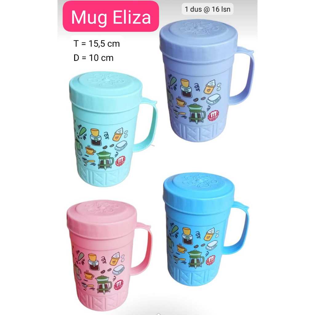 Mug Eliza - mug/gelas tutup - mug plastik tutup Gelas Plastik Tutup