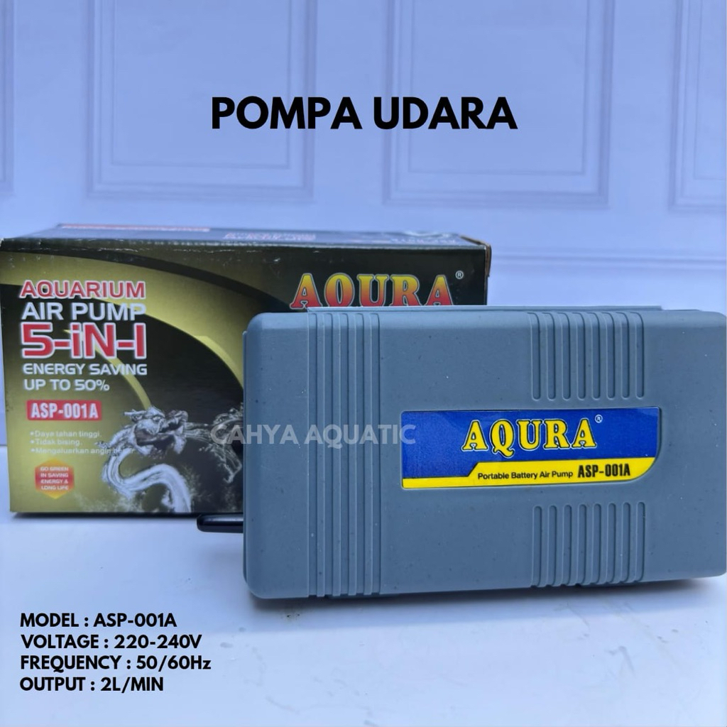 AQURA  Pompa Udara Aqura ASP-001A 1 Lubang 220V-240V 2.2W 3L/H Mesin Aerator untuk Akuarium Model AS
