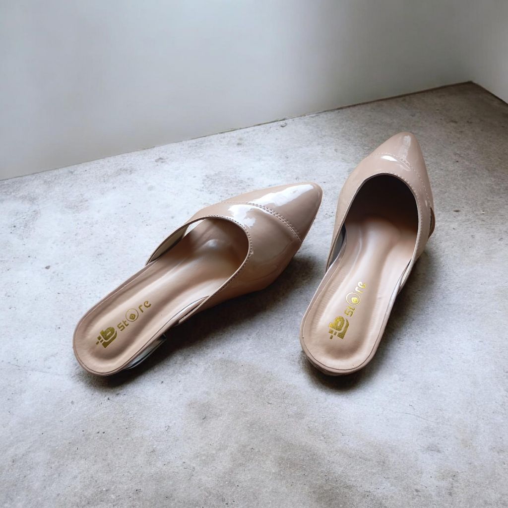 Sandal High Heels 3 cm Hak tahu Polos Lancip